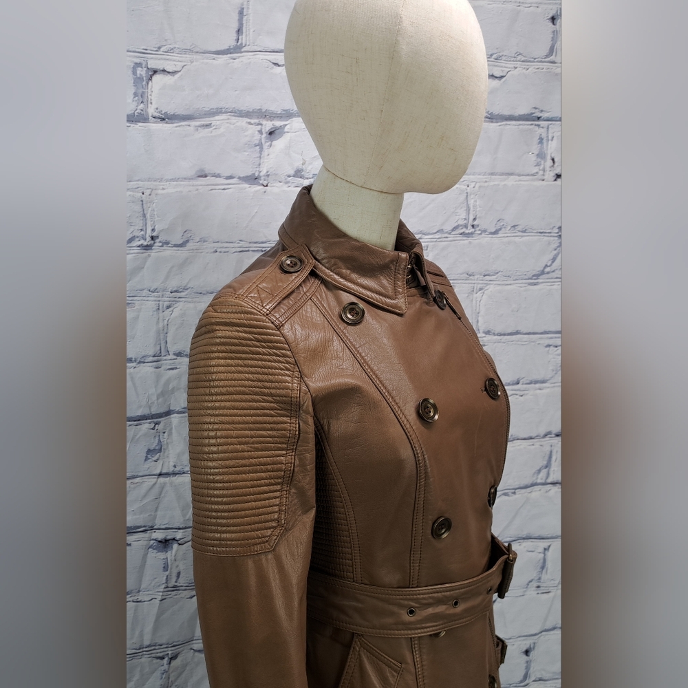 Burberry Women's 100% Calf Leather Moto Jacket Biker Brown Zip Cuffs Size 4 US - Picture 4 of 10